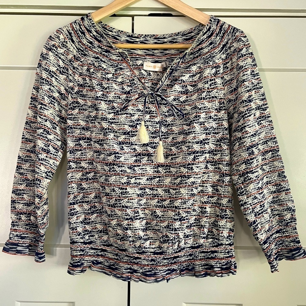 Tory Burch Embroidered Long Sleeve Blouse